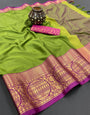 Pista Green & Pink Silk Saree With Weaving Work