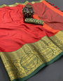 Red & Green Silk Saree With Weaving Work