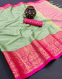 Light Green & Pink Silk Saree With Weaving Work
