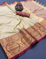 Cream & Maroon Silk Saree With Weaving Work