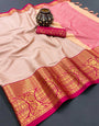 Light Pink & Red Silk Saree With Weaving Work