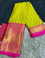 Lemon Yellow & Pink Silk Saree With Weaving Work