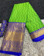 Parrot Green & Blue Silk Saree With Weaving Work