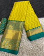 Yellow & Rama Silk Saree With Weaving Work