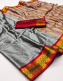 Grey Silk Saree With Weaving Work