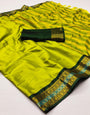 Lemon Green Silk Saree With Weaving Work