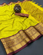Yellow Silk Saree With Weaving Work