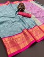Grey & Pink Silk Saree With Weaving Work