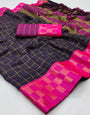 Navy Blue & Pink Silk Saree With Weaving Work
