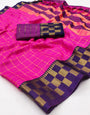 Rani Pink Silk Saree With Weaving Work
