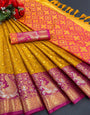 Yellow & Rani Pink Silk Saree With Weaving Work