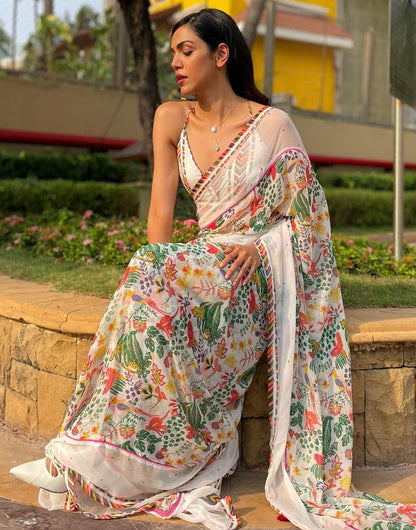 Multi Colour Heavy Georgette Saree With Digital Printed Work