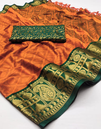 Orange Silk Saree With Weaving Work