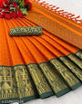 Orange Silk Saree With Weaving Work