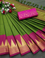 Pink & Green Silk Saree With Weaving Work