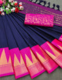 Pink & Navy Blue Silk Saree With Weaving Work