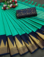 Navy Blue & Rama Silk Saree With Weaving Work