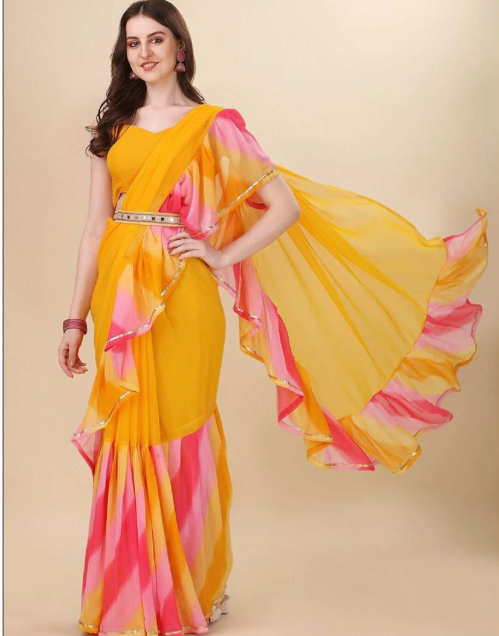 Yellow Georgette With Printed Saree