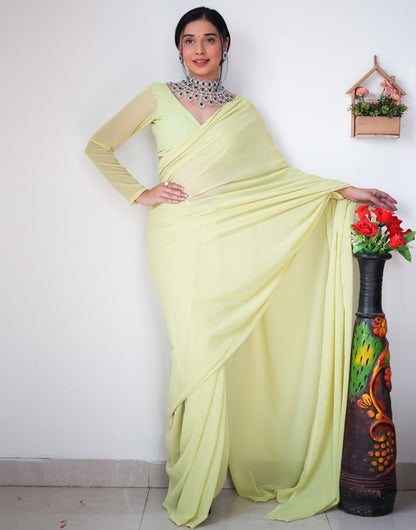 Light Lemon Yellow Georgette Ready To Wear Saree