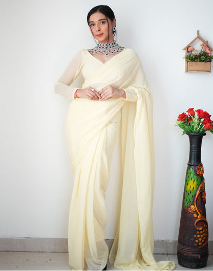 Cream Georgette Ready To Wear Saree