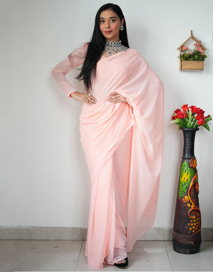 Pastel Pink Georgette Ready To Wear Saree