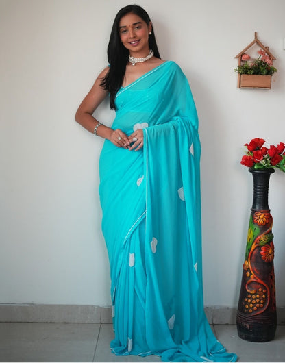 Tiffany Blue Georgette Ready To Wear Saree