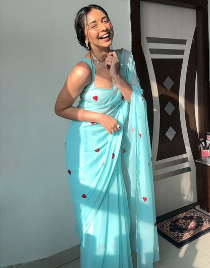 Sky Blue Georgette Ready To Wear Saree