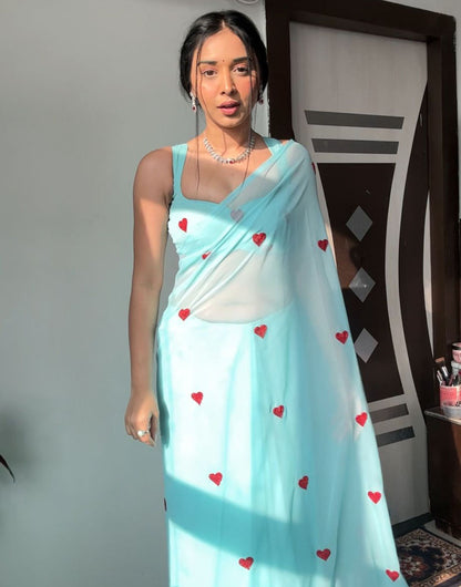 Sky Blue Georgette Ready To Wear Saree