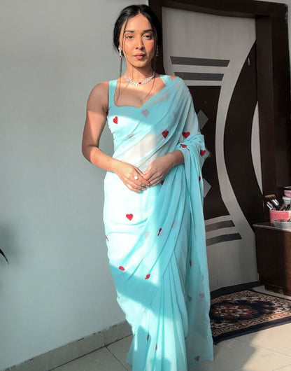 Sky Blue Georgette Ready To Wear Saree