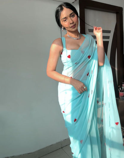 Sky Blue Georgette Ready To Wear Saree