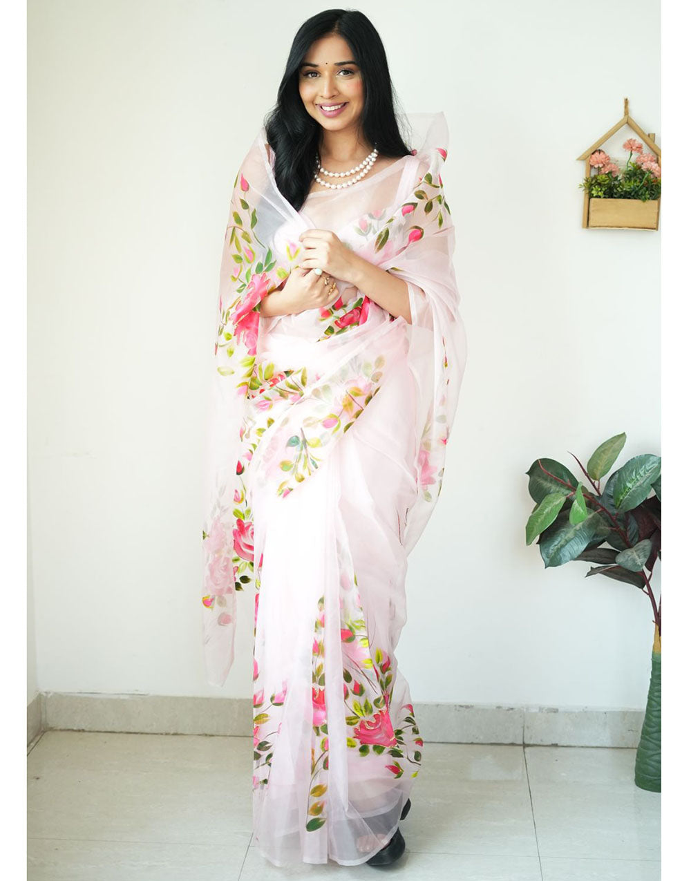 Baby Pink Organza Ready To Wear Saree