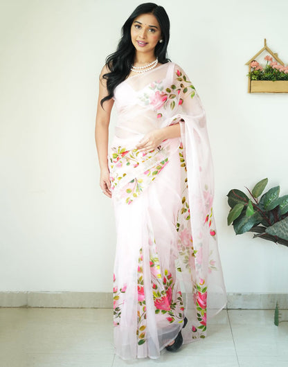 Baby Pink Organza Ready To Wear Saree