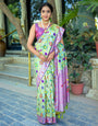 Pista Green & Purple Paithani Silk Saree With Floral Zari Weaving Work