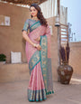 Rose Pink & Rama Blue Silk Saree With Zari Weaving Work