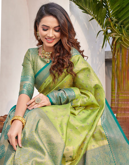 Parrot Green & Rama Green Silk Saree With Zari Weaving Work