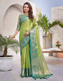 Parrot Green & Rama Green Silk Saree With Zari Weaving Work