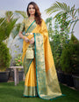 Yellow & Green Silk Saree With Zari Weaving Work