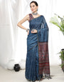 Prussian Blue Soft Cotton Saree With Bandhani Printed Work