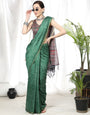 Green Soft Cotton Saree With Bandhani Printed Work