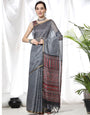 Gray Soft Cotton Saree With Bandhani Printed Work