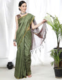 Olive Green Soft Cotton Saree With Bandhani Printed Work