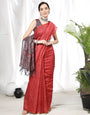 Red Soft Cotton Saree With Bandhani Printed Work