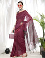 Wine Soft Cotton Saree With Bandhani Printed Work