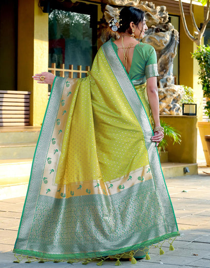 Light Lime Green Banarasi Silk Saree With Zari Weaving Work