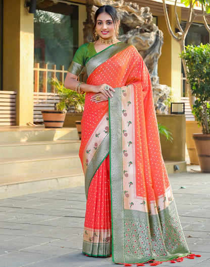 Peach Banarasi Silk Saree With Zari Weaving Work