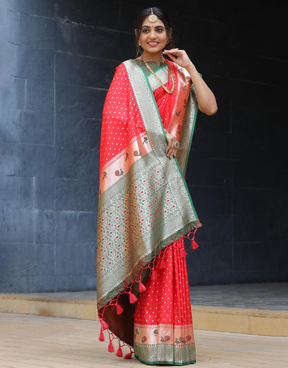 Red Banarasi Silk Saree With Zari Weaving Work