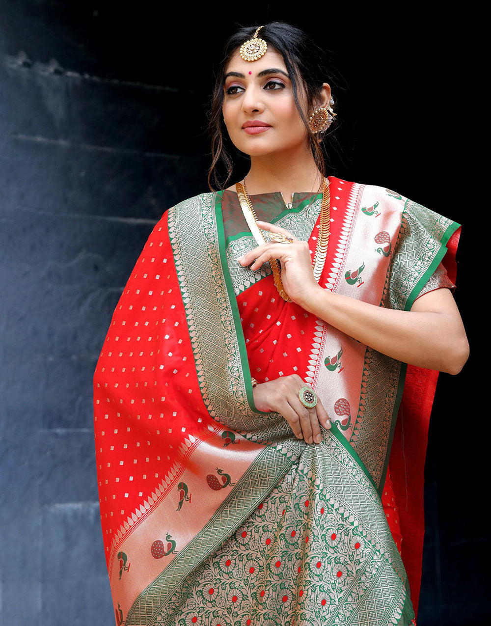 Red Banarasi Silk Saree With Zari Weaving Work