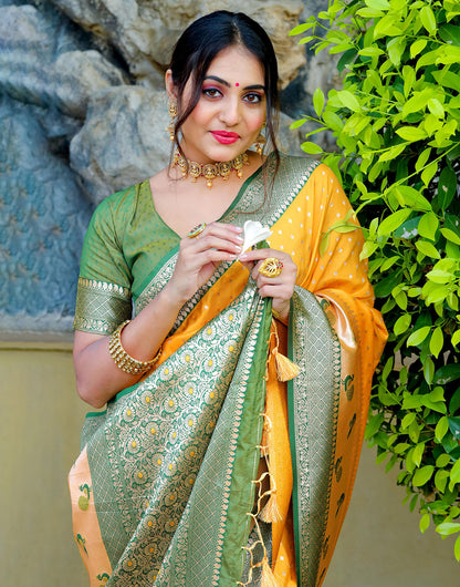 Yellow Banarasi Silk Saree With Zari Weaving Work