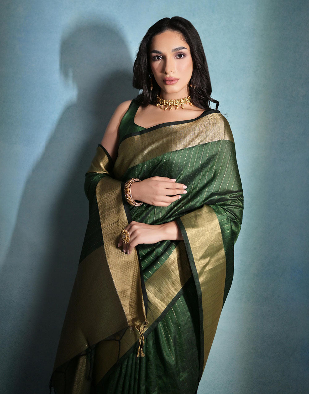 Green Soft Banarasi Raw Silk Zari Weaving Saree