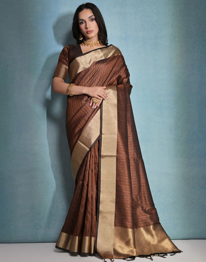 Coffee Soft Banarasi Raw Silk Saree With Blouse